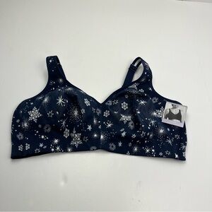 Catherines Intimates No Wire Cotton Comfort Blue White Snowflake Bra SZ 48DD NEW